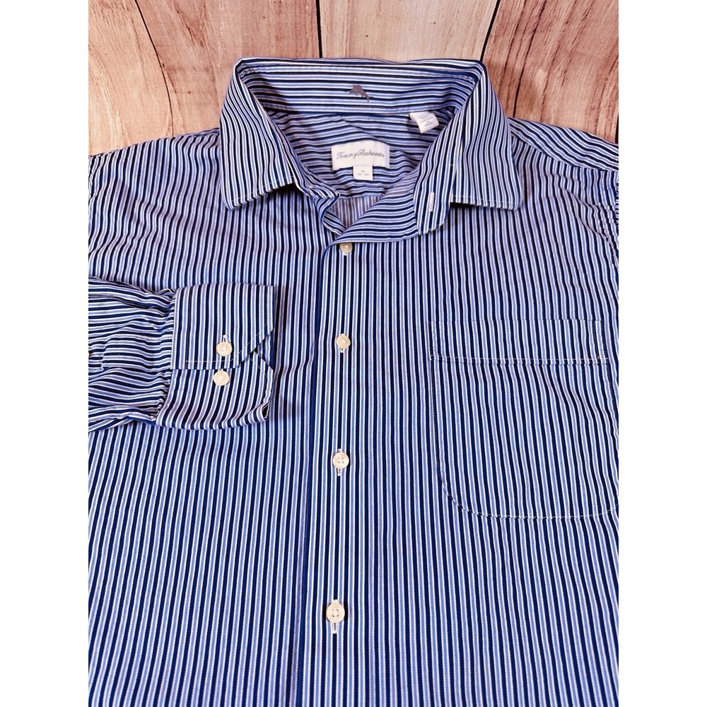Tommy Bahama Shirt Mens XL Blue Striped Button Down Long Sleeve Cotton 16 32/33
